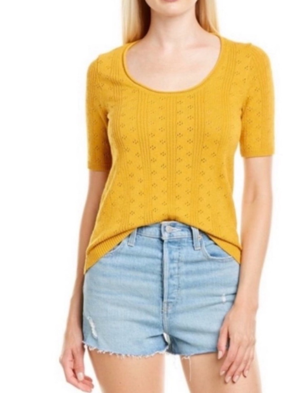 MADEWELL Women's Gold Pointelle Wilford Short Sleeve